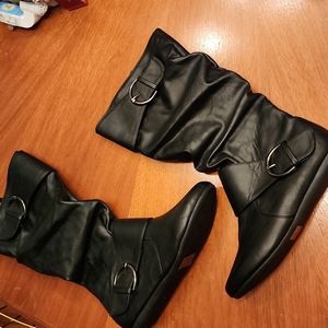 Vegan black buckle mid calf boots! NWOT!!